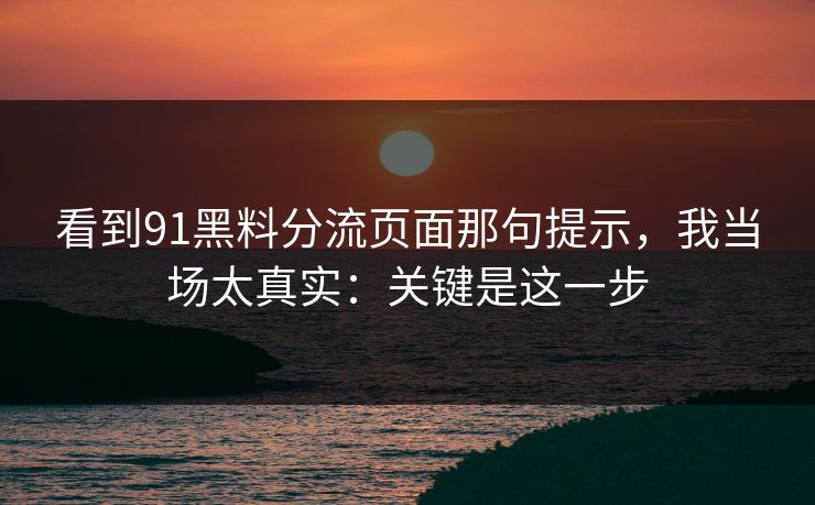 看到91黑料分流页面那句提示，我当场太真实：关键是这一步