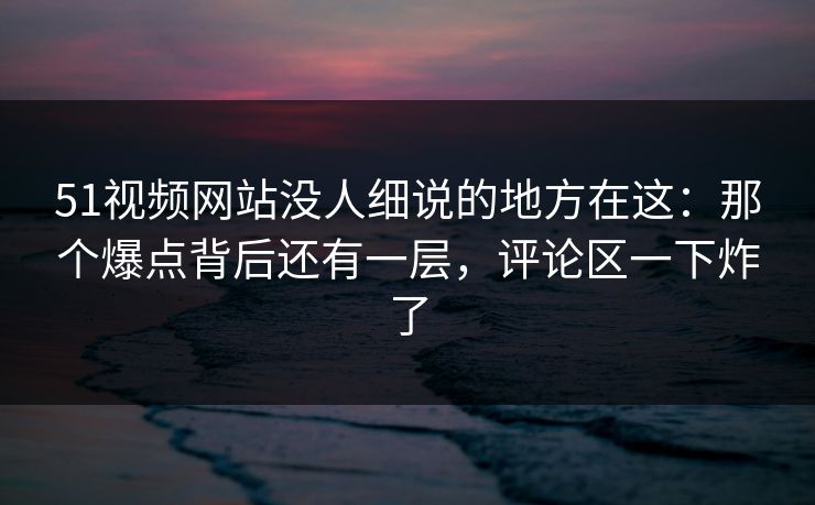 51视频网站没人细说的地方在这：那个爆点背后还有一层，评论区一下炸了